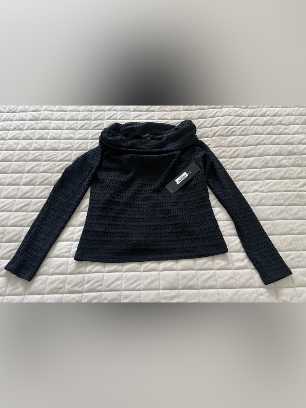 Liverpool Black Cowl Neck Open-Knit Sweater